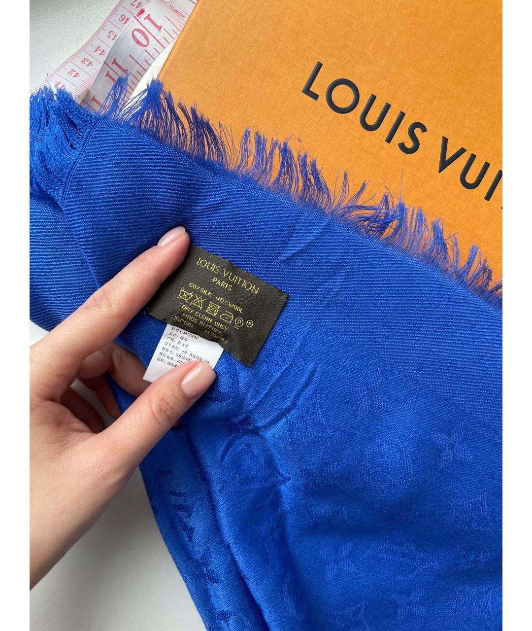 LOUIS VUITTON Синий шерстяной шарф, фото 8