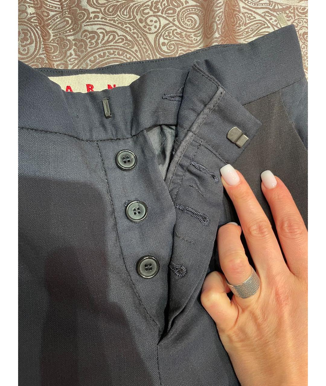 MARNI Темно-синие шерстяные брюки узкие, фото 3