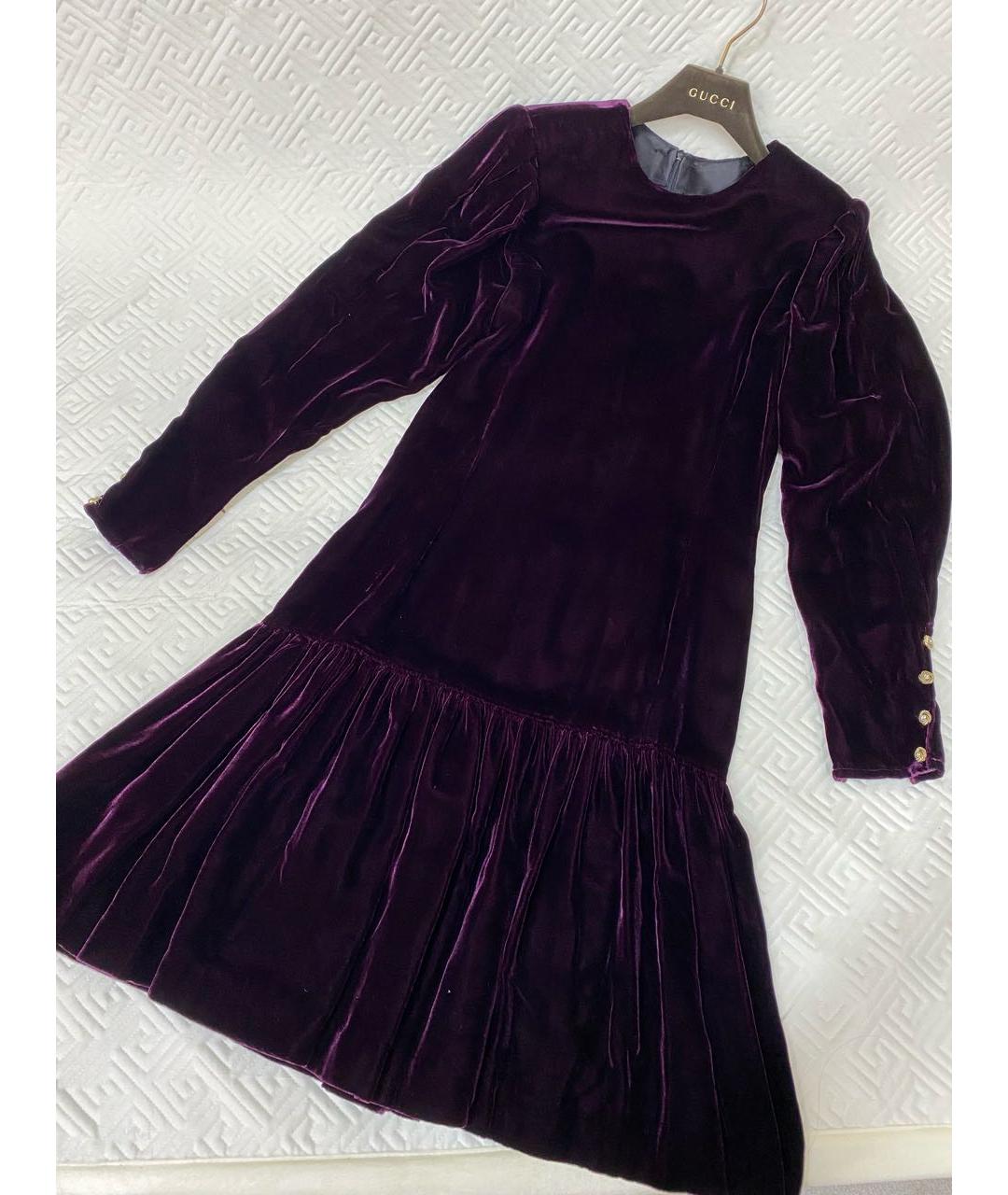 EMANUEL UNGARO Бордовое бархатное повседневное платье, фото 7