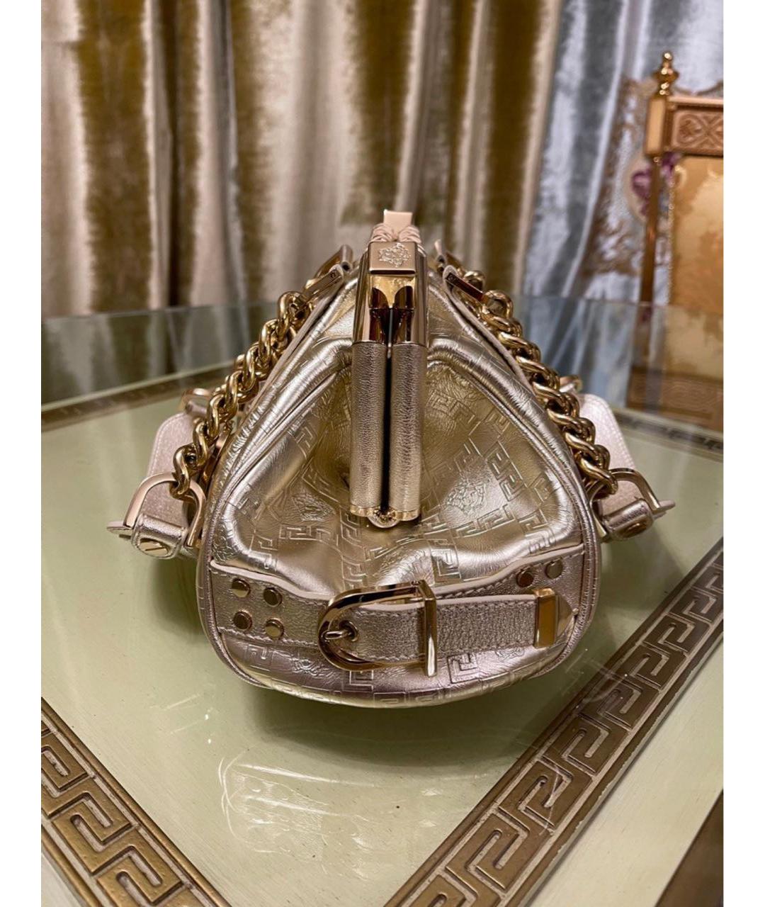 VERSACE Золотая кожаная сумка тоут, фото 4