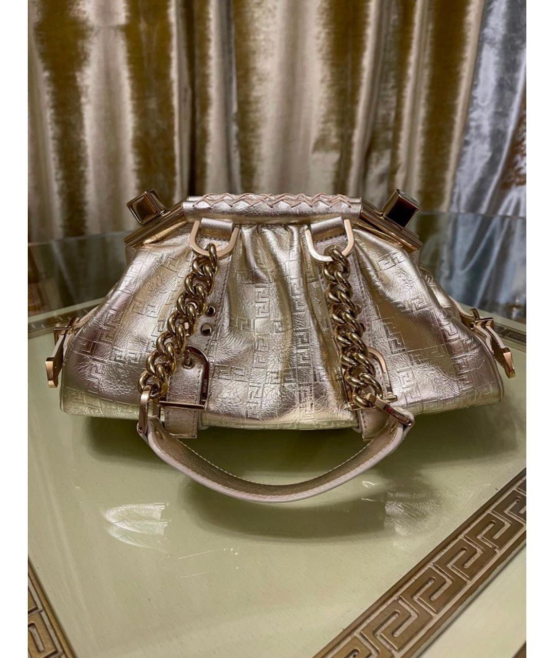 VERSACE Золотая кожаная сумка тоут, фото 3