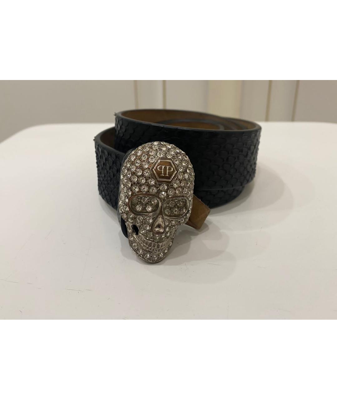PHILIPP PLEIN Черный ремень из экзотической кожи, фото 4