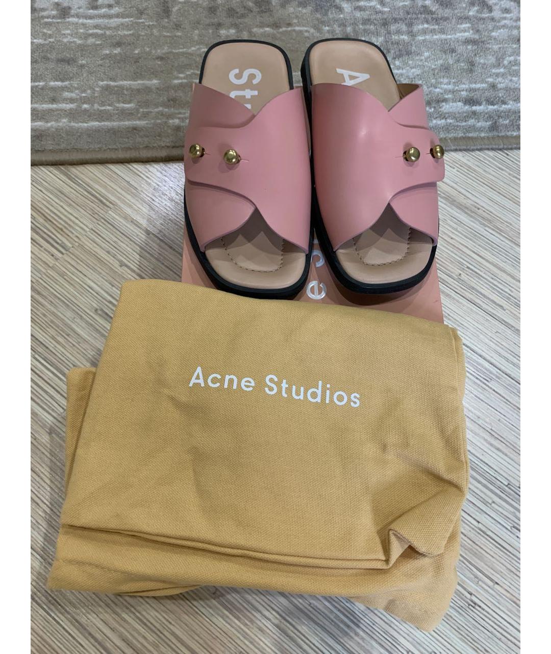 ACNE STUDIOS Розовые кожаные шлепанцы, фото 6