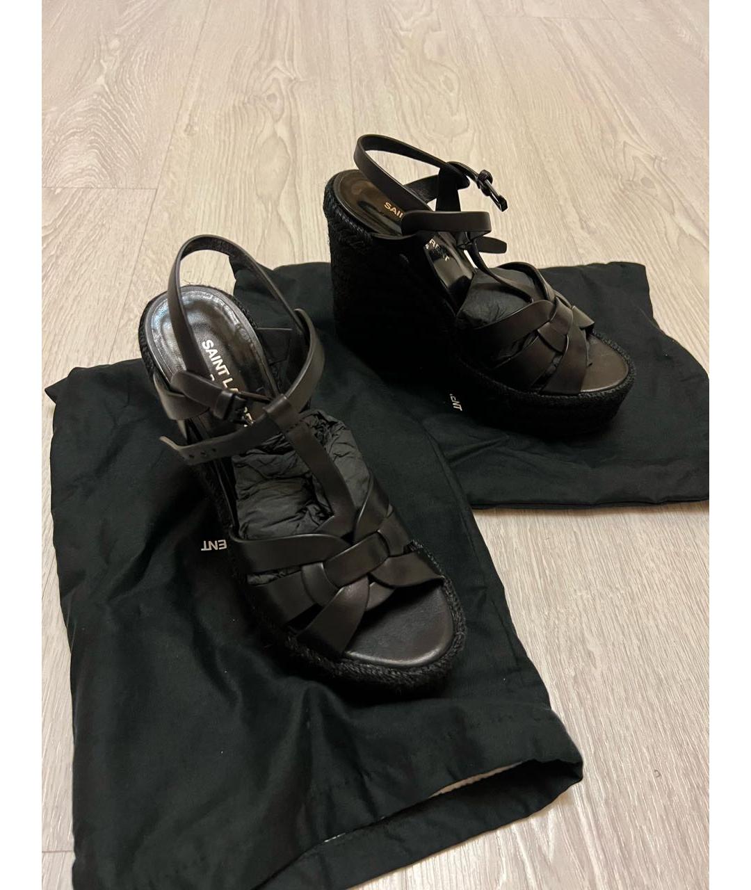 SAINT LAURENT Черные кожаные босоножки, фото 3