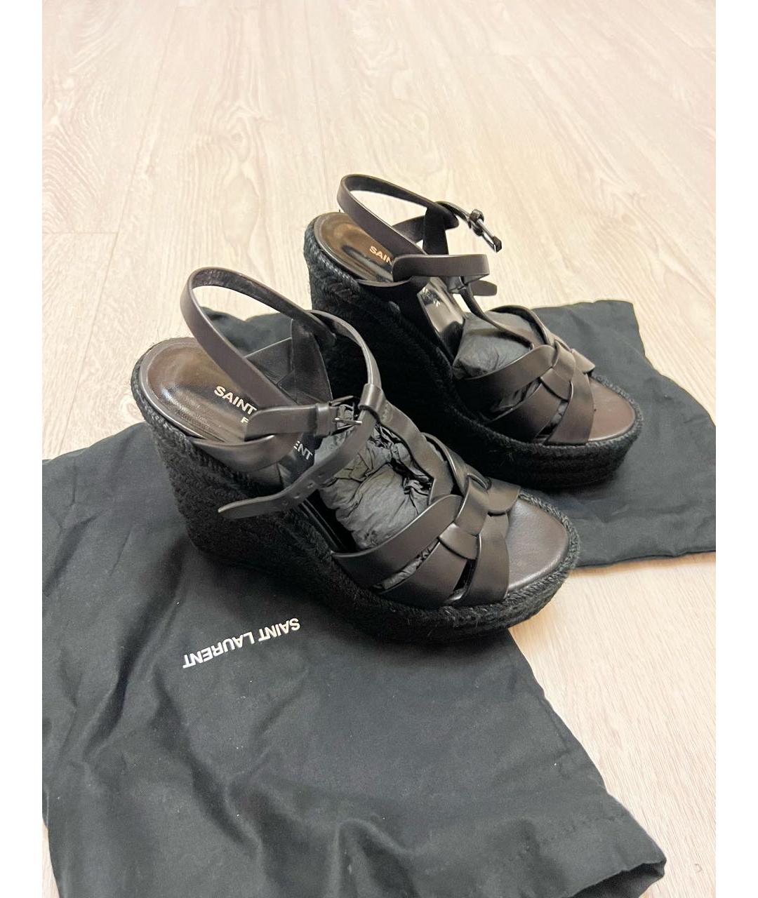 SAINT LAURENT Черные кожаные босоножки, фото 2