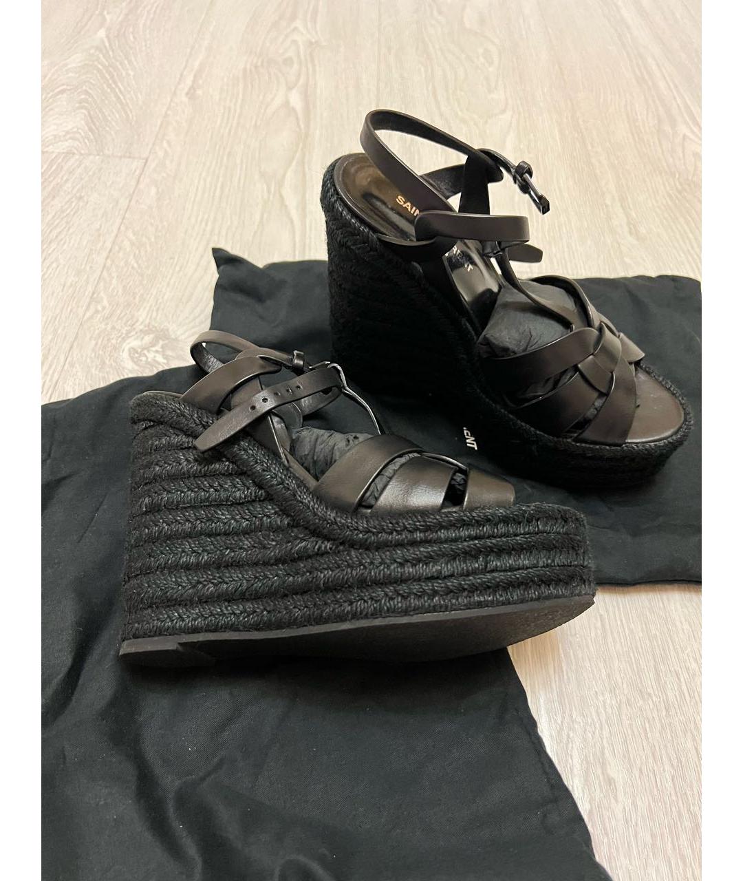 SAINT LAURENT Черные кожаные босоножки, фото 4
