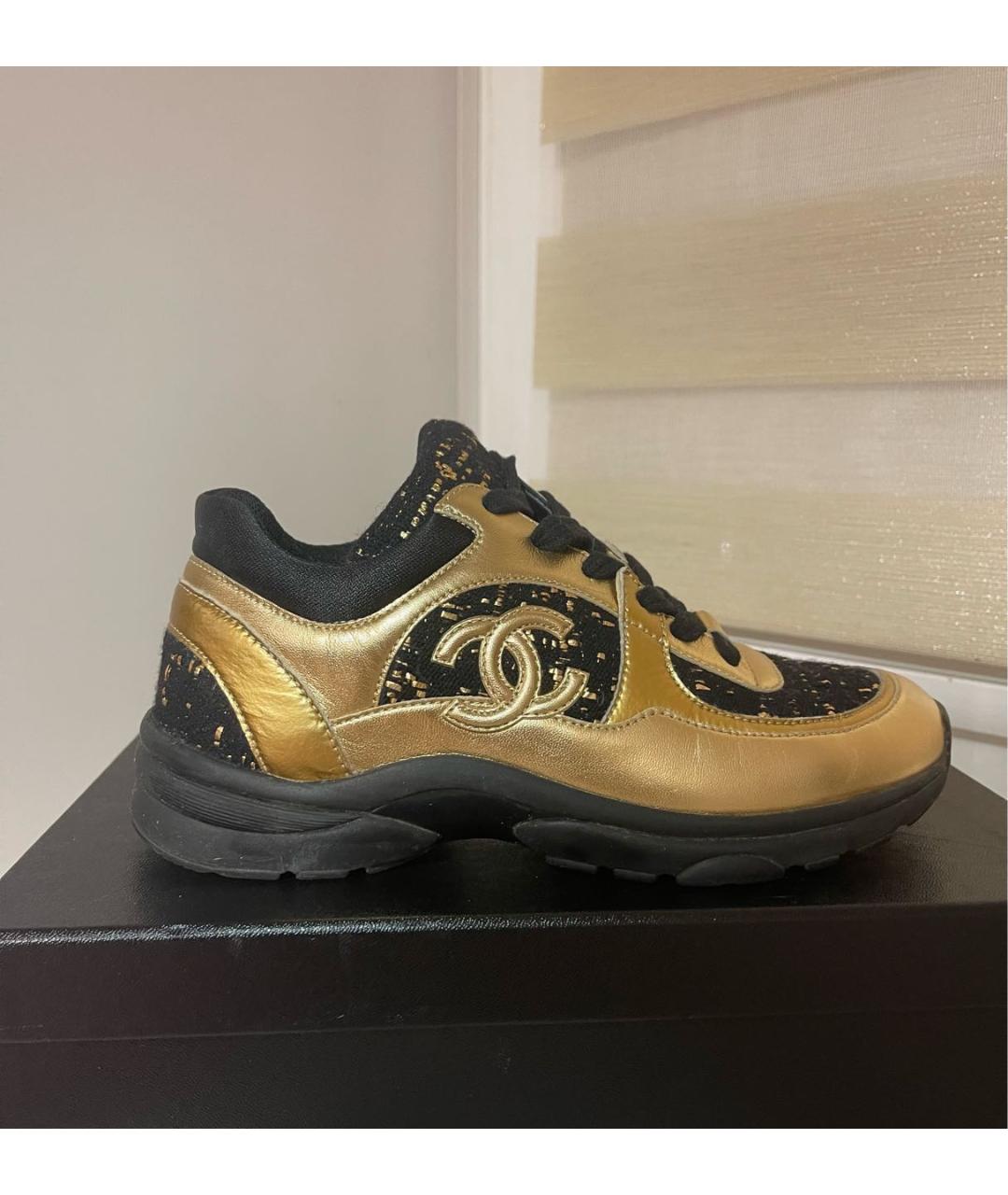 CHANEL PRE-OWNED Золотые кожаные кроссовки, фото 8