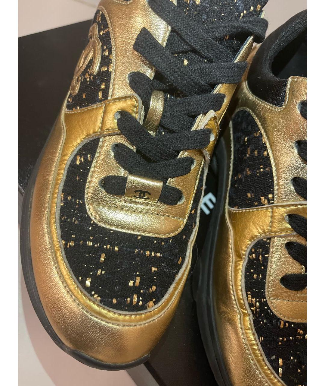 CHANEL PRE-OWNED Золотые кожаные кроссовки, фото 3