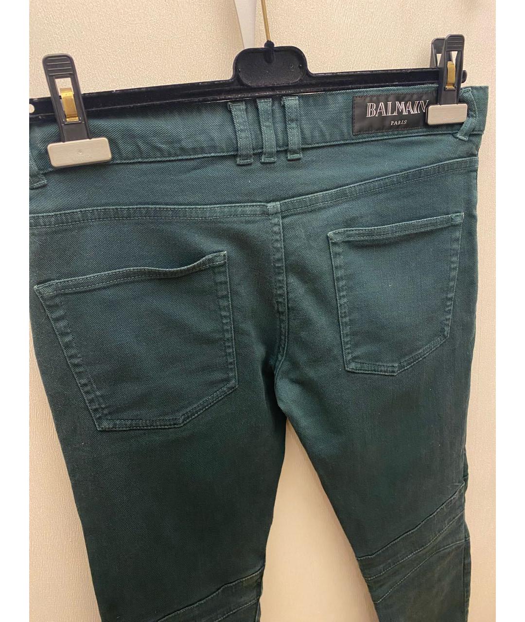 BALMAIN Зеленые хлопко-эластановые джинсы скинни, фото 3