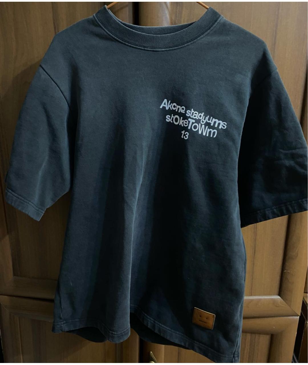 ACNE STUDIOS Антрацитовая хлопковая футболка, фото 9