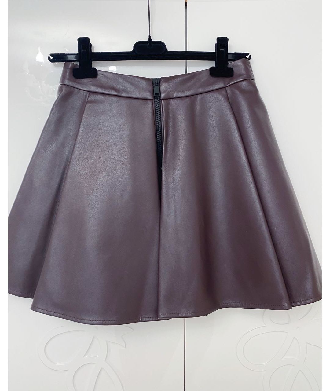 MRZ Бордовая полиуретановая юбка мини, фото 2
