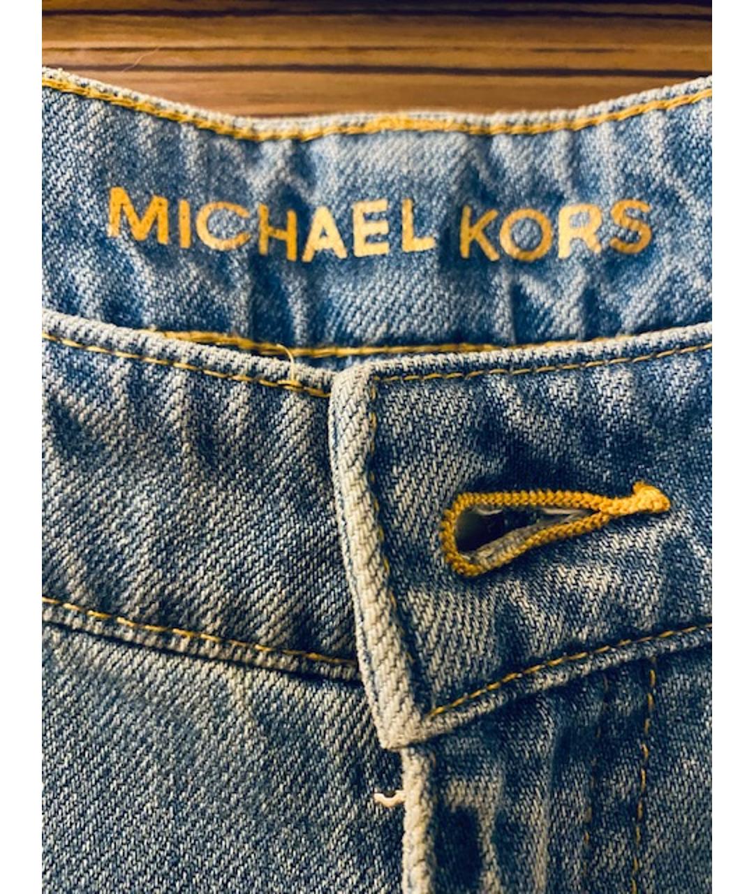 MICHAEL KORS Синие хлопко-эластановые прямые джинсы, фото 6