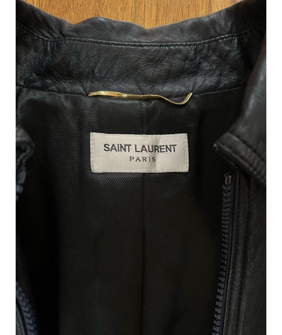 SAINT LAURENT Темно-синяя кожаная куртка, фото 4