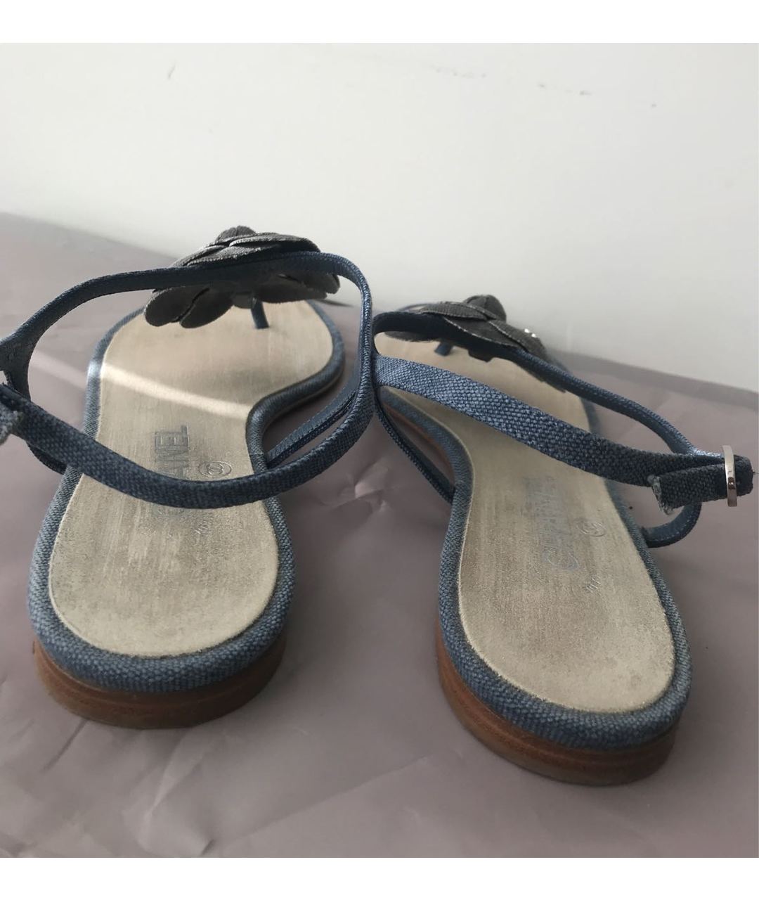 CHANEL PRE-OWNED Синие текстильные сандалии, фото 3