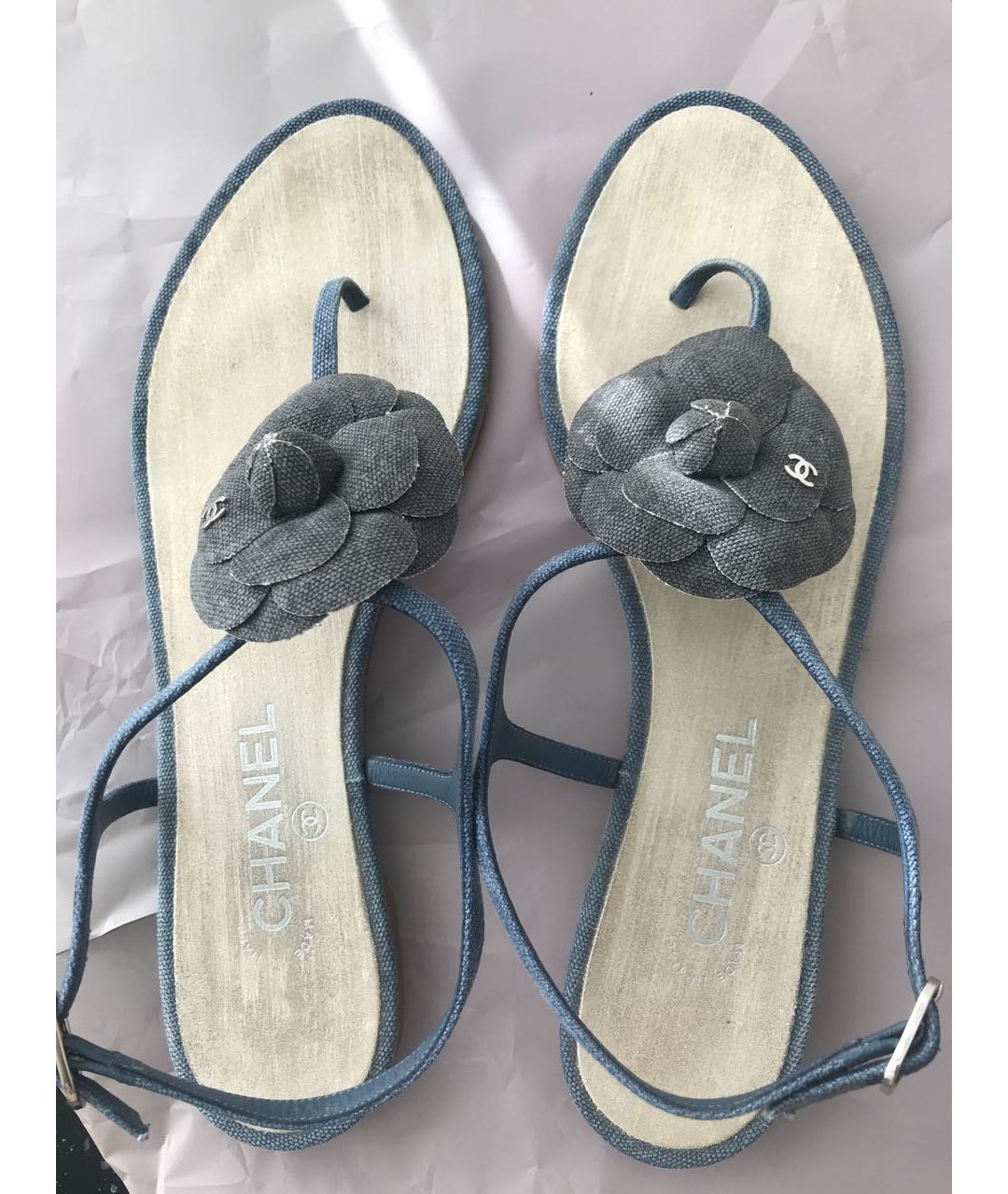 CHANEL PRE-OWNED Синие текстильные сандалии, фото 2