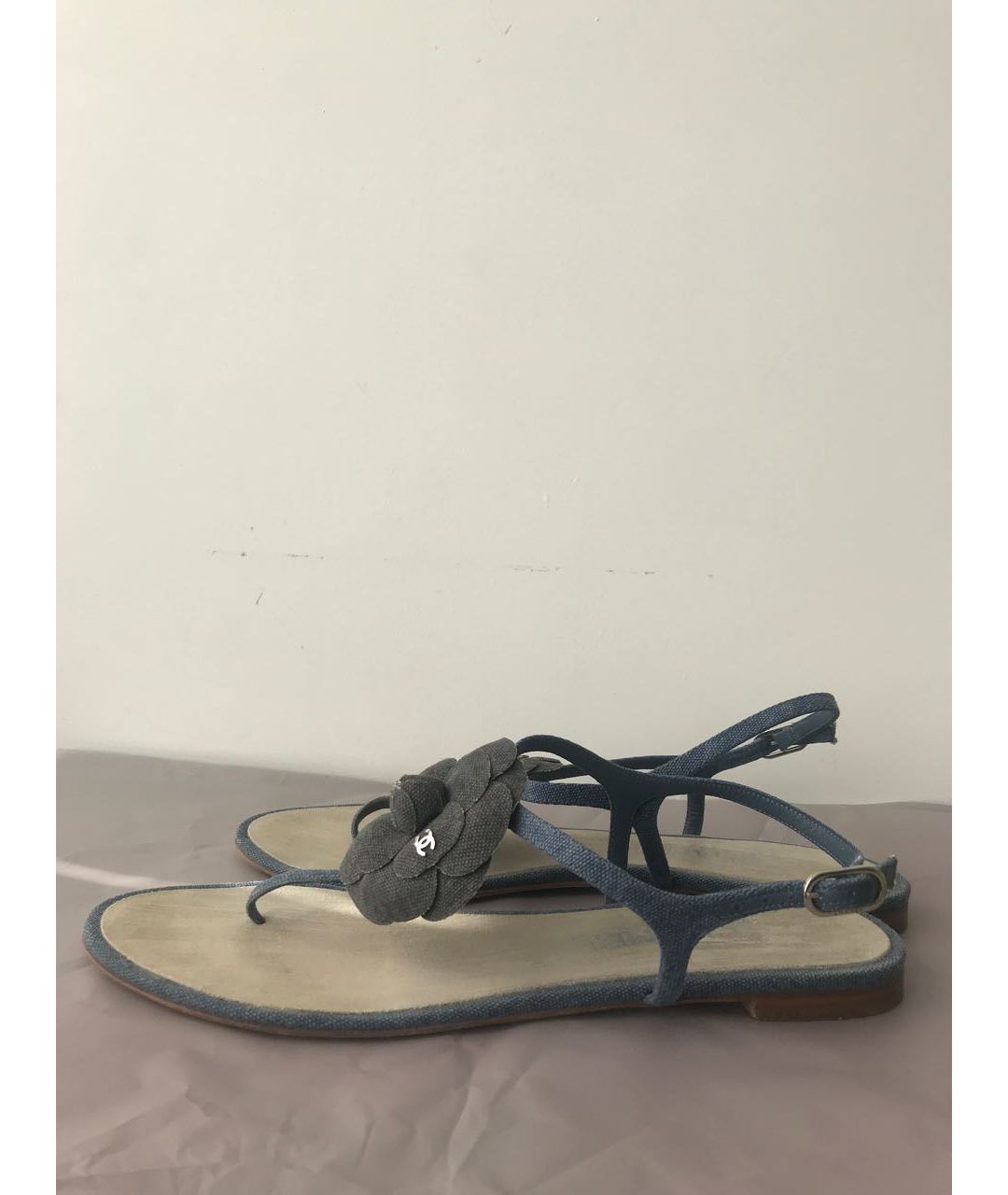 CHANEL PRE-OWNED Синие текстильные сандалии, фото 7