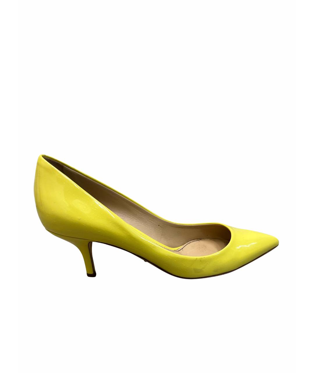 DOLCE&GABBANA Желтые лодочки на низком каблуке из лакированной кожи, фото 1