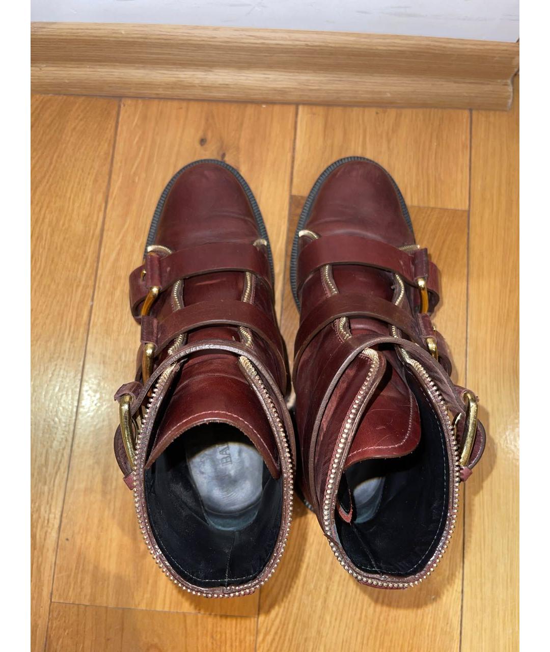 BALMAIN Бордовые кожаные ботинки, фото 3