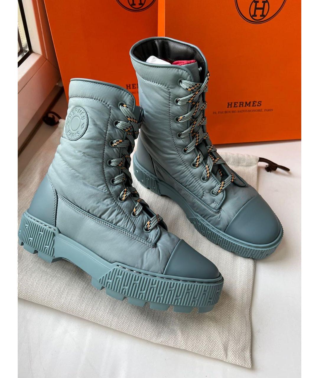 HERMES Голубые текстильные ботинки, фото 9