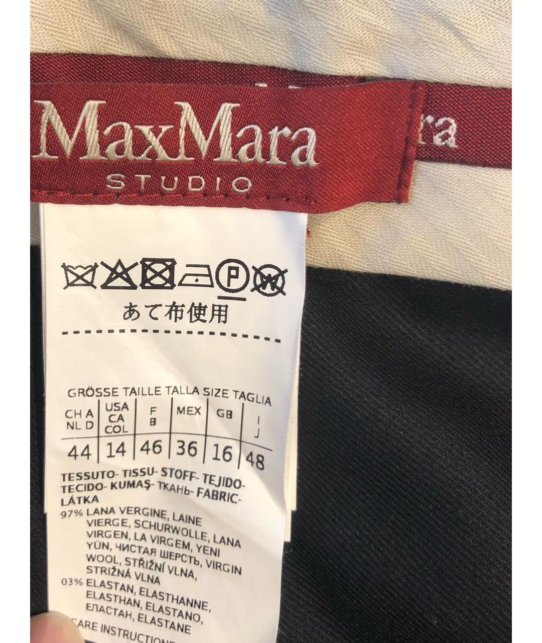 MAX MARA Черные шерстяные прямые брюки, фото 4