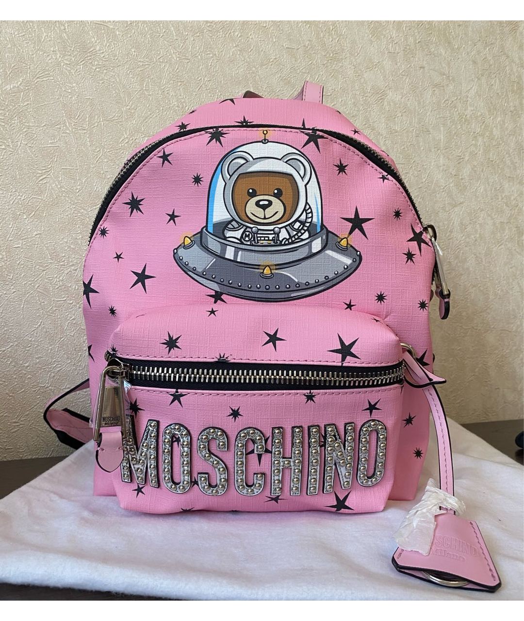 MOSCHINO Розовый кожаный рюкзак, фото 8