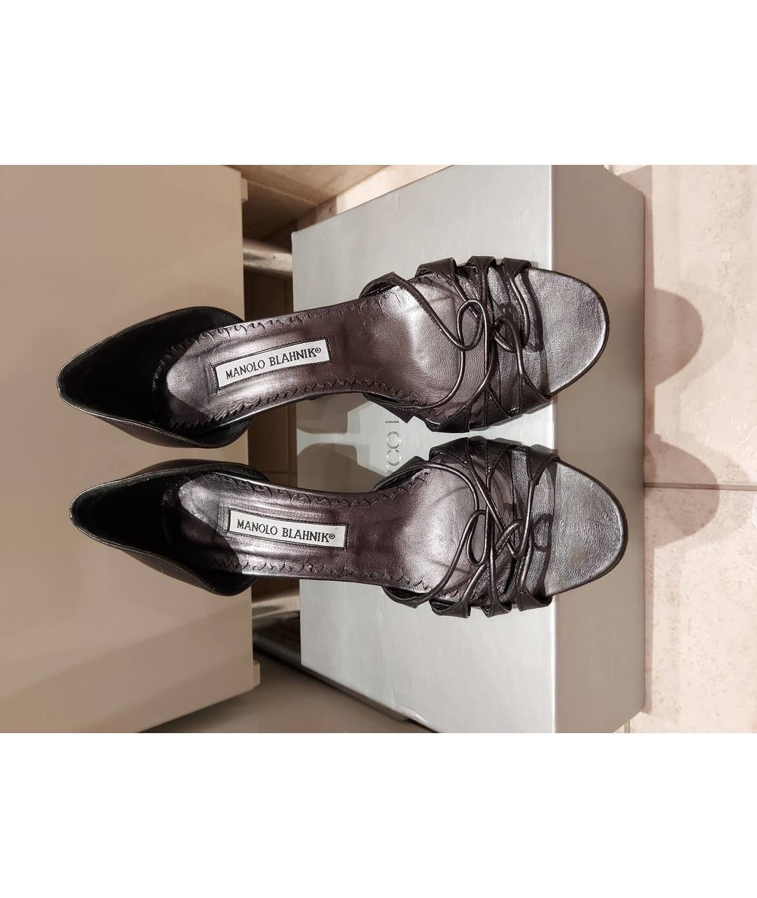 MANOLO BLAHNIK Серебряные кожаные туфли, фото 2