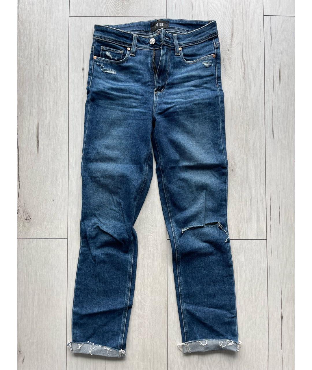 PAIGE Синие хлопко-полиэстеровые джинсы слим, фото 6