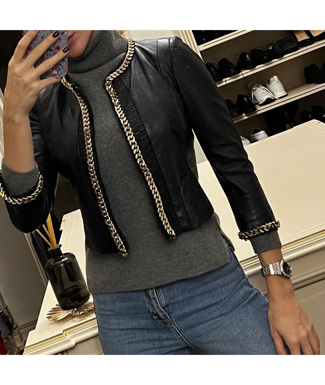 ELISABETTA FRANCHI Черная кожаная куртка, фото 4