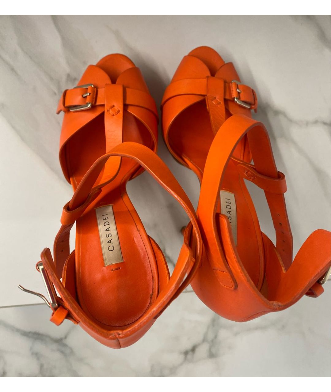 CASADEI Оранжевое кожаные босоножки, фото 3