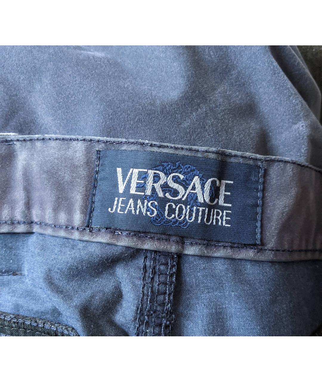 VERSACE JEANS COUTURE Темно-синие хлопко-эластановые прямые брюки, фото 5