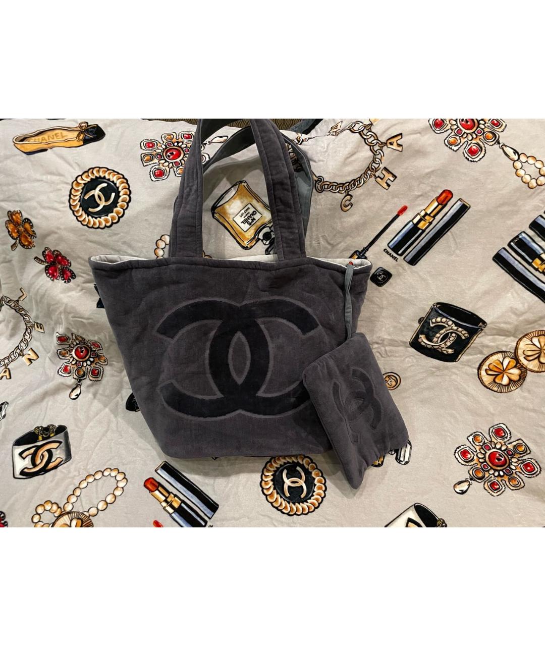 CHANEL Серая хлопковая пляжная сумка, фото 5