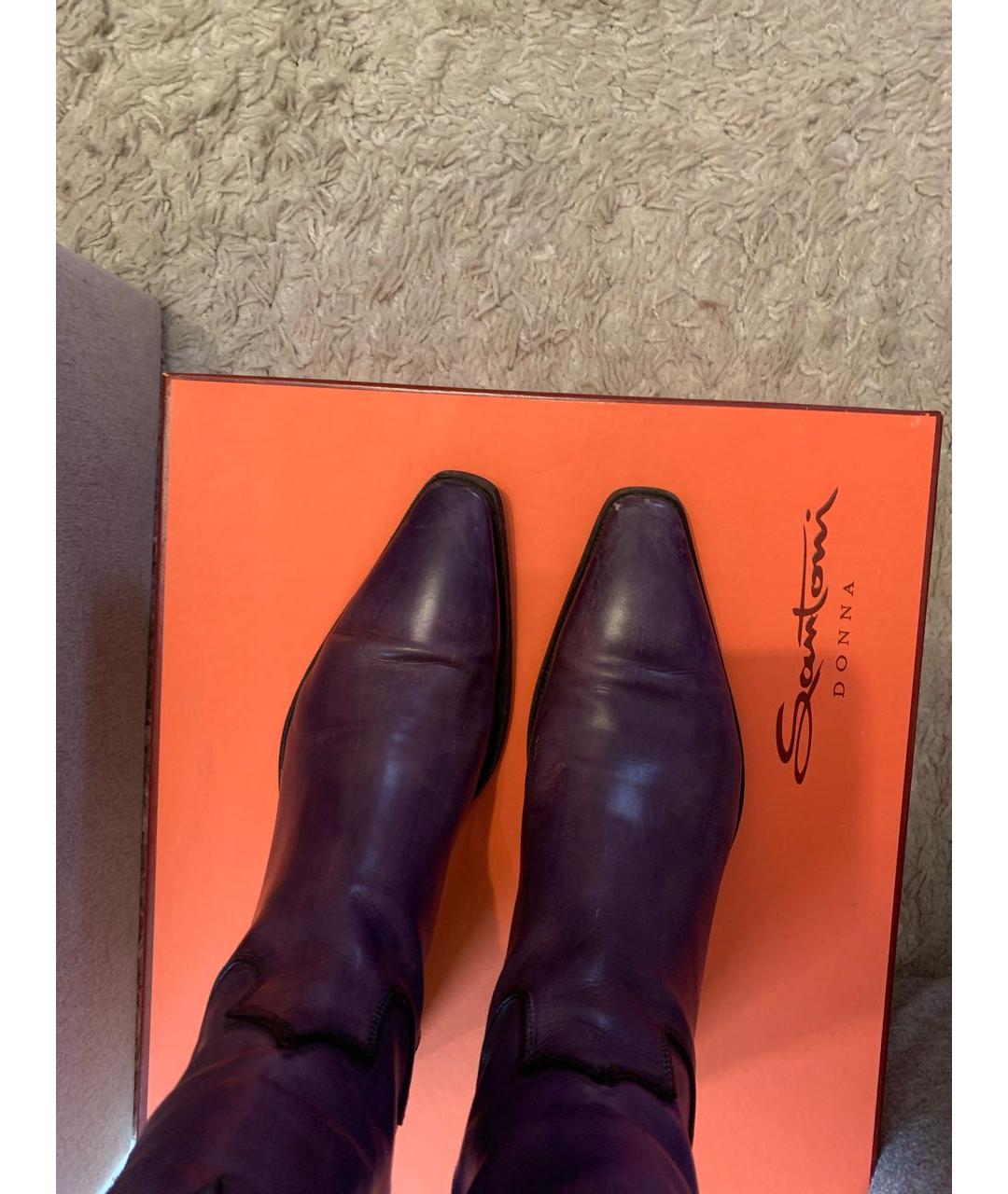 SANTONI Фиолетовые кожаные сапоги, фото 3
