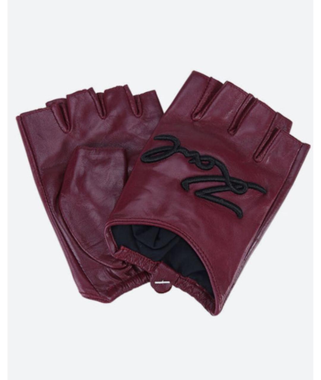 KARL LAGERFELD Бордовые кожаные перчатки, фото 3
