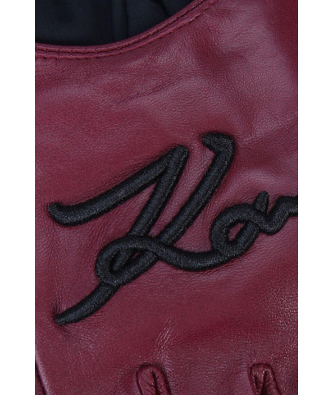 KARL LAGERFELD Бордовые кожаные перчатки, фото 2