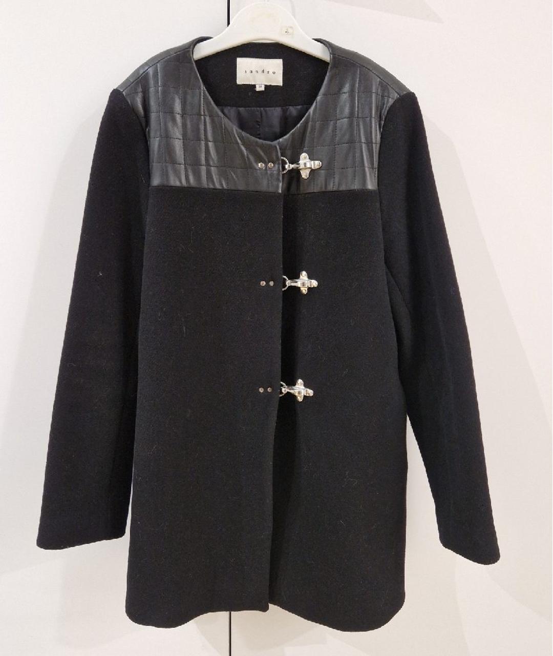 SANDRO Черное шерстяное пальто, фото 6
