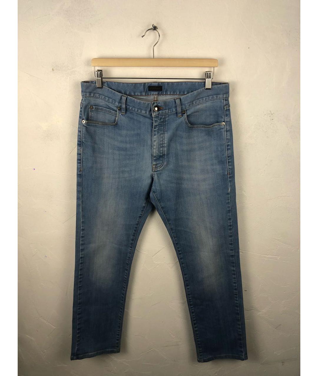 ZZEGNA Синие хлопко-эластановые прямые джинсы, фото 9