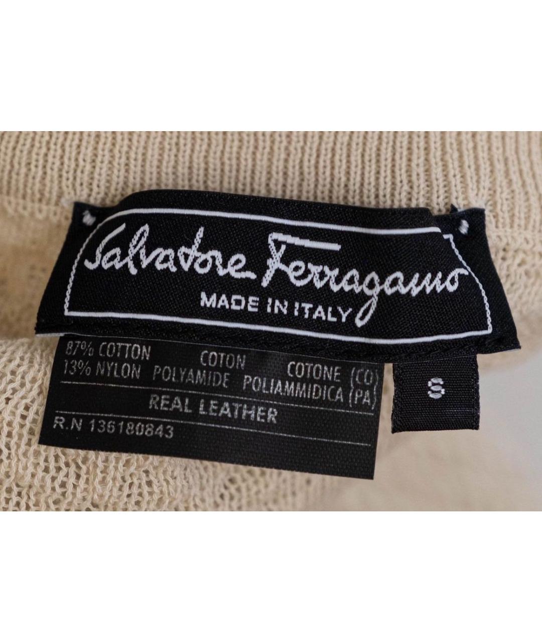 SALVATORE FERRAGAMO Бежевая кожаная футболка, фото 7