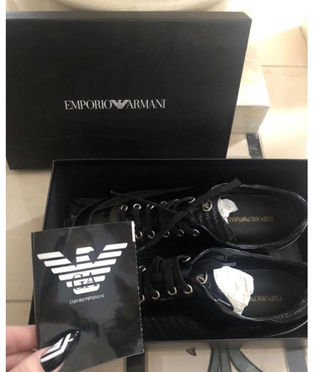 EMPORIO ARMANI Черные кеды из лакированной кожи, фото 3