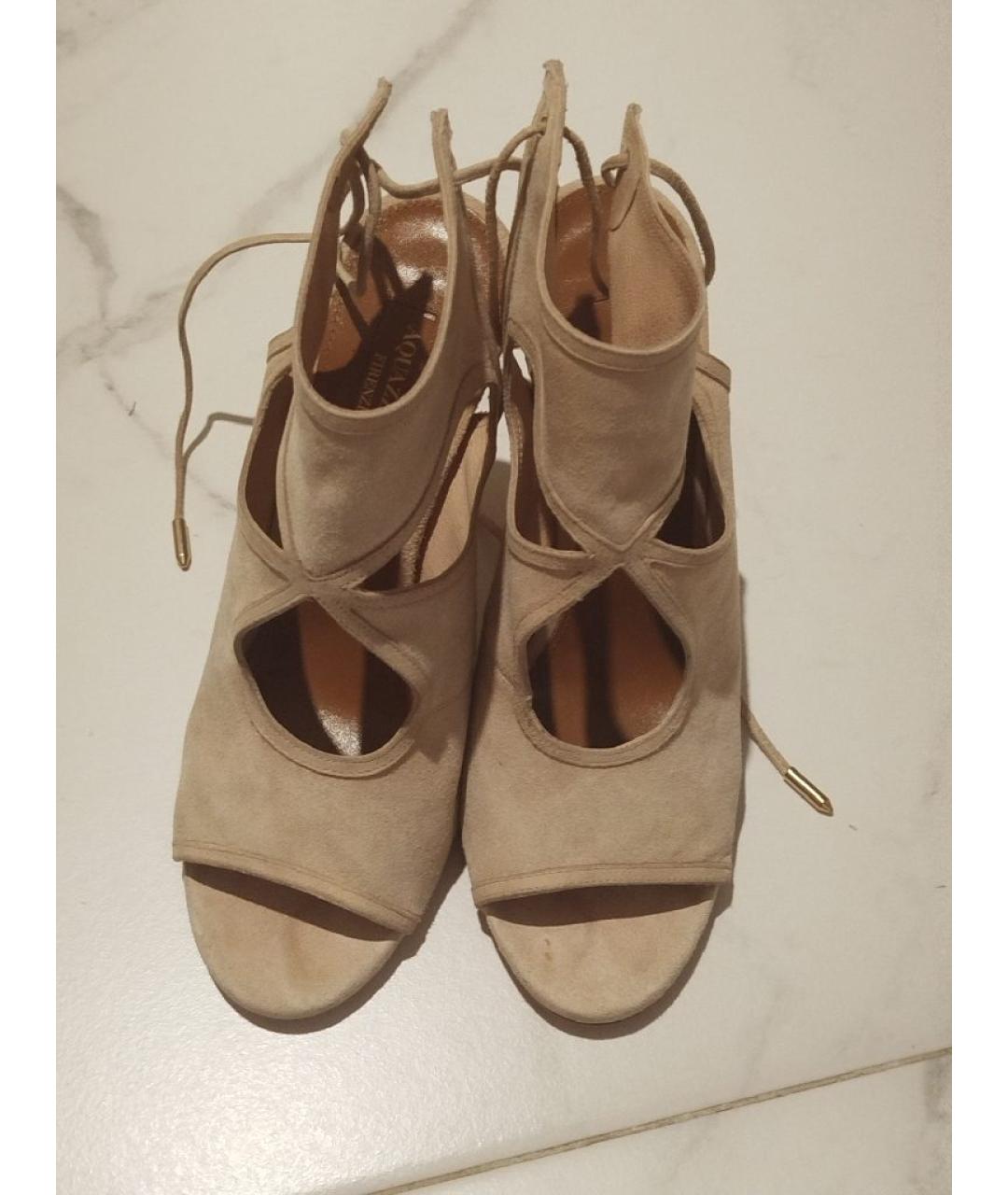 AQUAZZURA Бежевые замшевые босоножки, фото 6