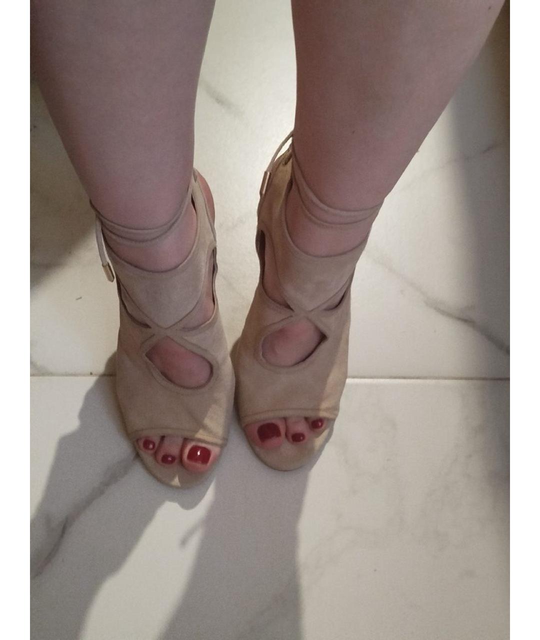 AQUAZZURA Бежевые замшевые босоножки, фото 7