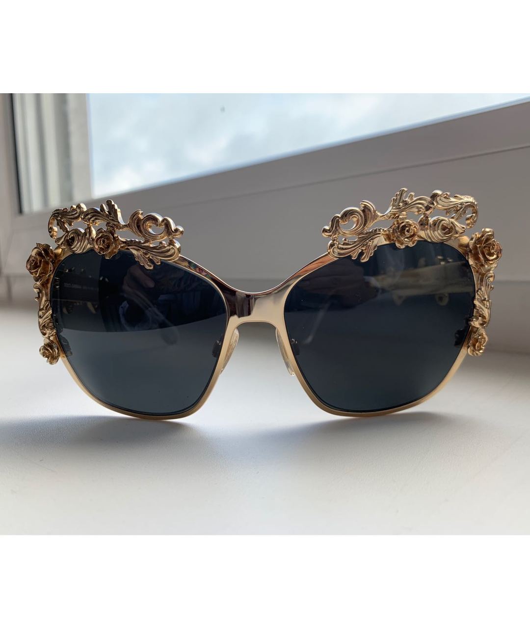 DOLCE&GABBANA Золотые металлические солнцезащитные очки, фото 9