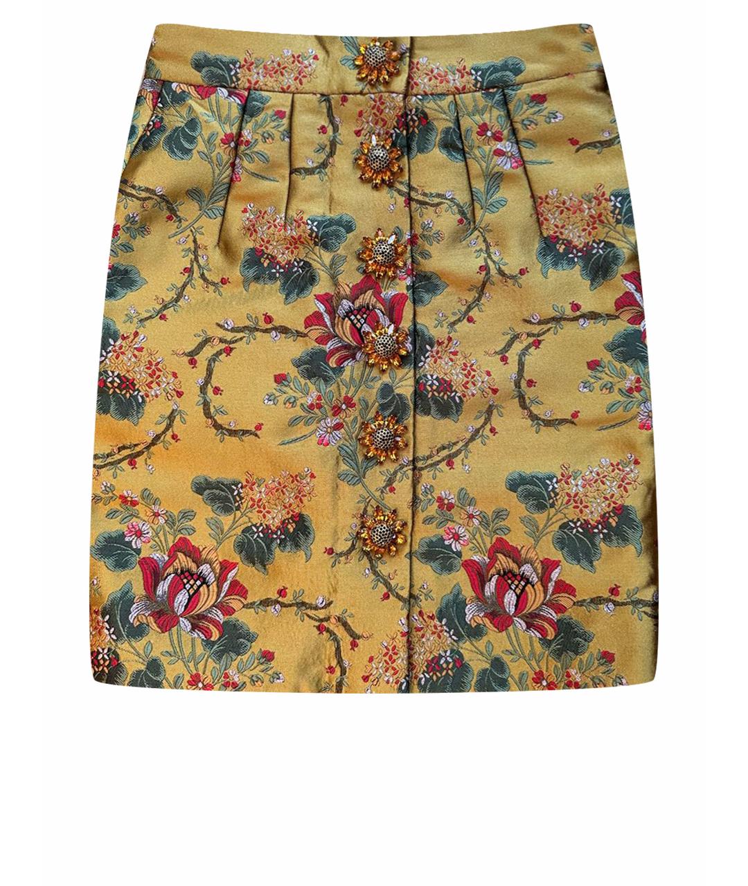 DOLCE&GABBANA Золотая шелковая юбка мини, фото 1