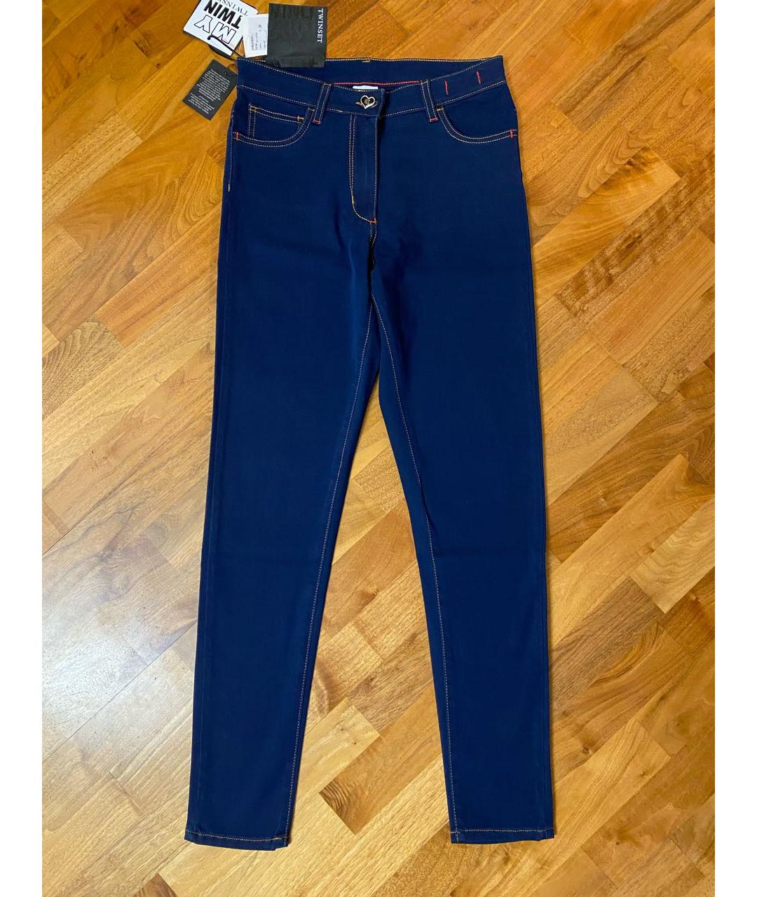 TWIN-SET Синие хлопок-полиэтиленовые джинсы слим, фото 5