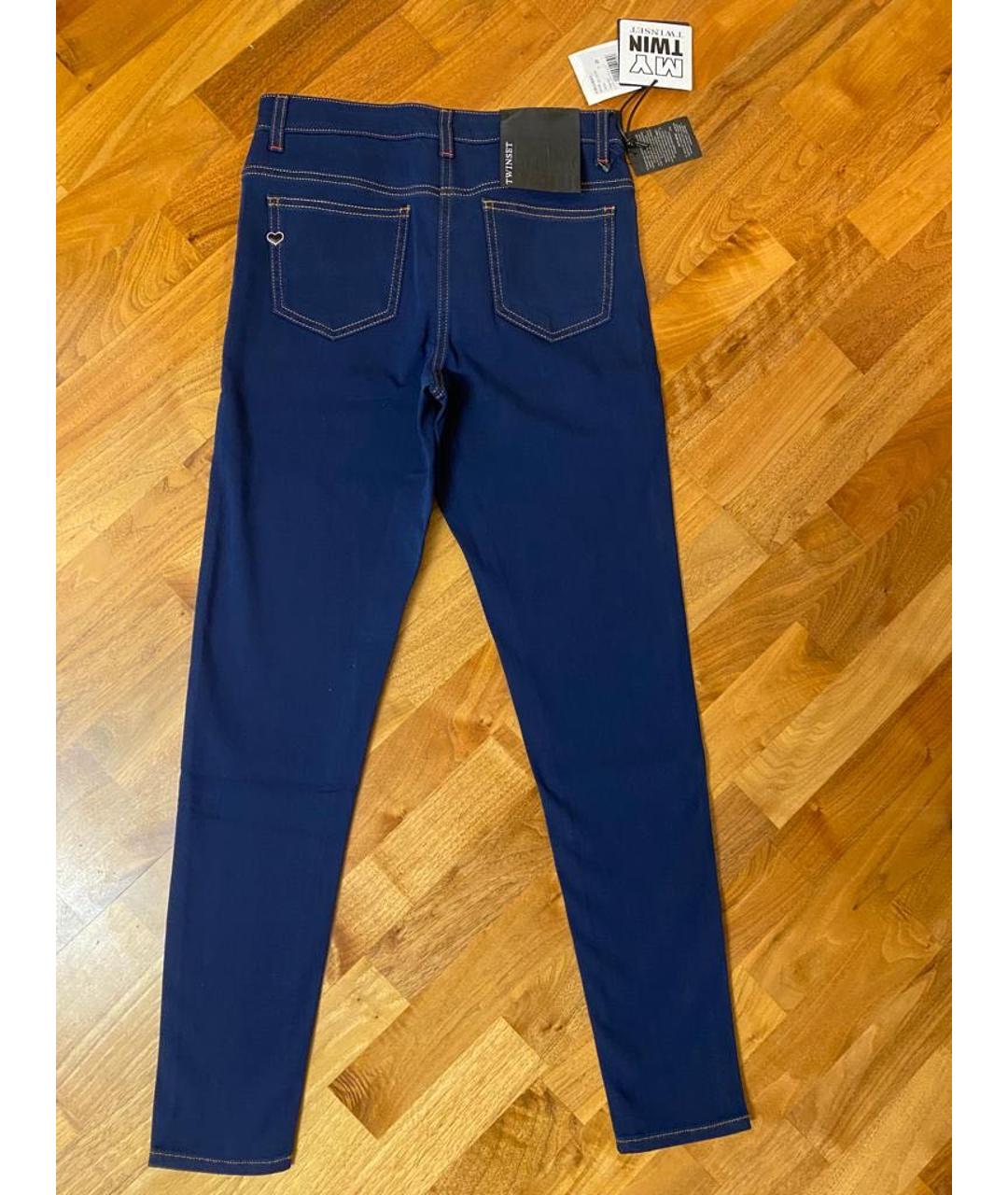 TWIN-SET Синие хлопок-полиэтиленовые джинсы слим, фото 6
