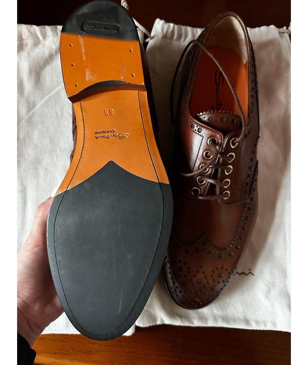 SANTONI Коричневые кожаные туфли, фото 2