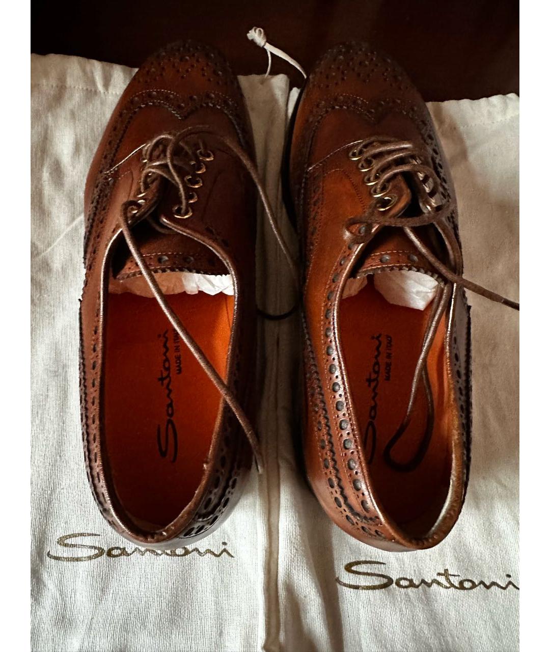 SANTONI Коричневые кожаные туфли, фото 4