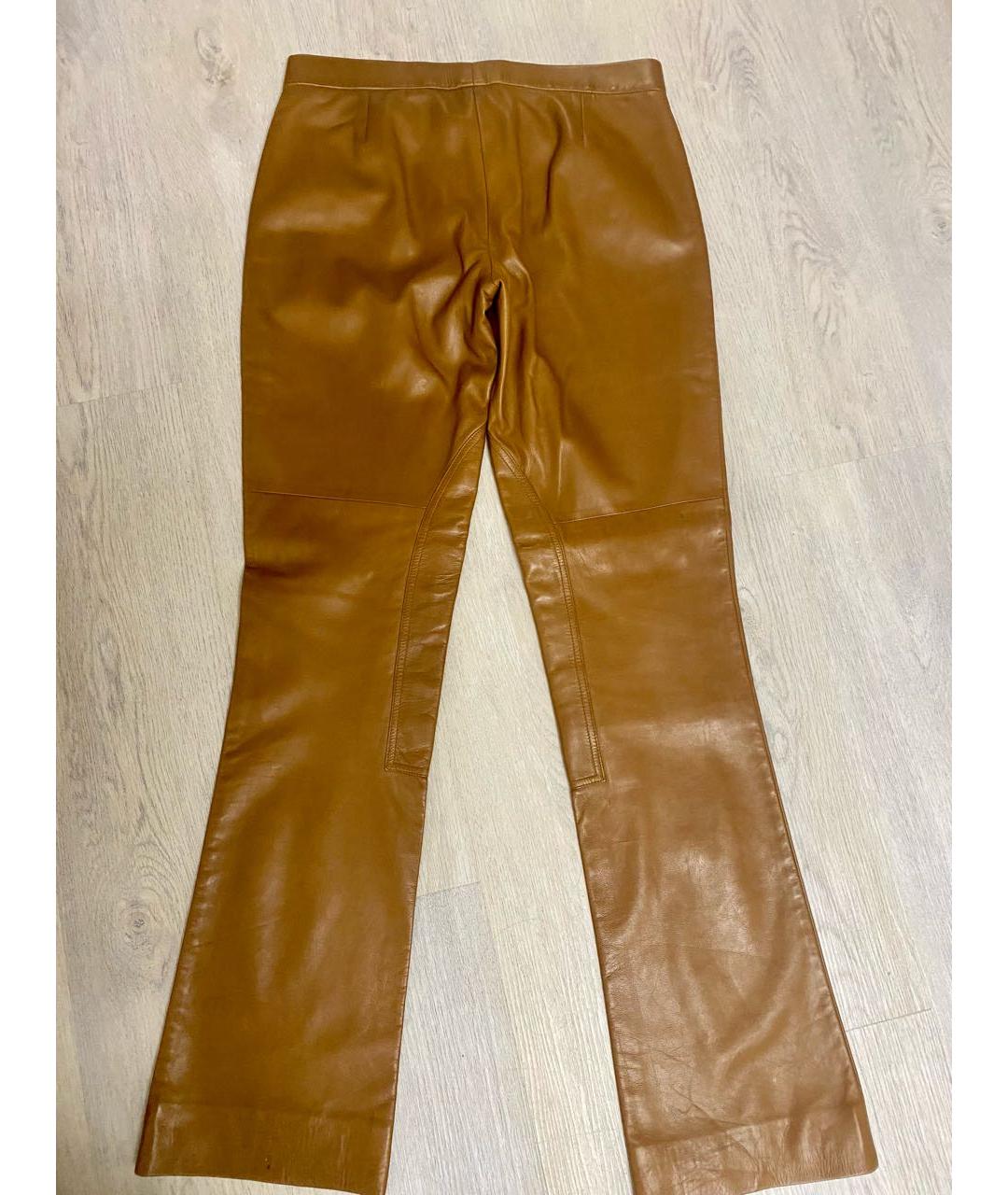 RALPH LAUREN Коричневые кожаные прямые брюки, фото 2