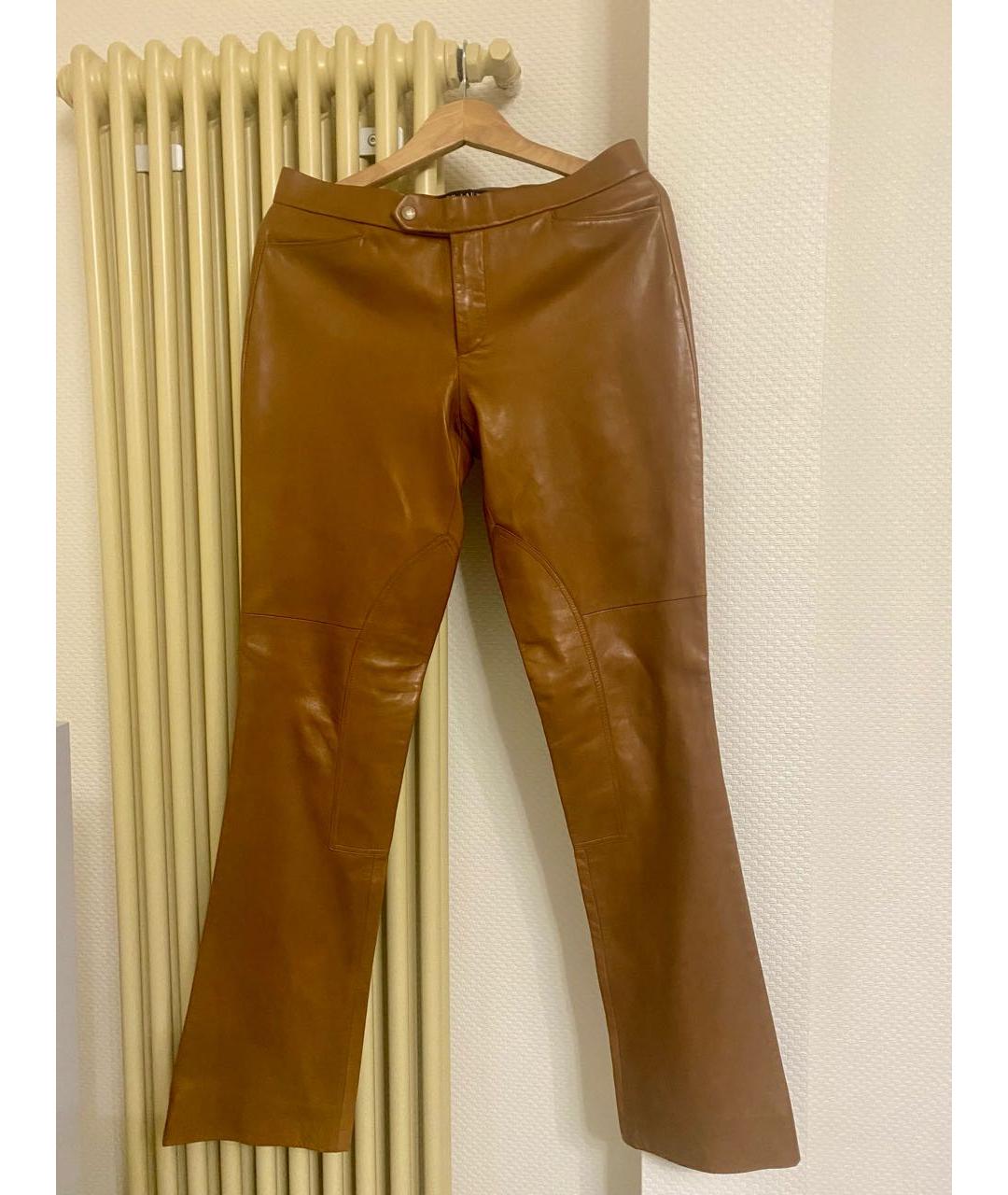 RALPH LAUREN Коричневые кожаные прямые брюки, фото 7
