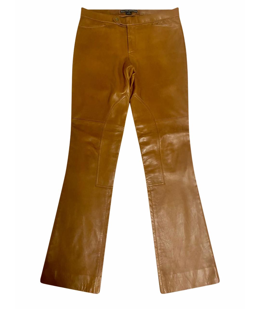RALPH LAUREN Коричневые кожаные прямые брюки, фото 1