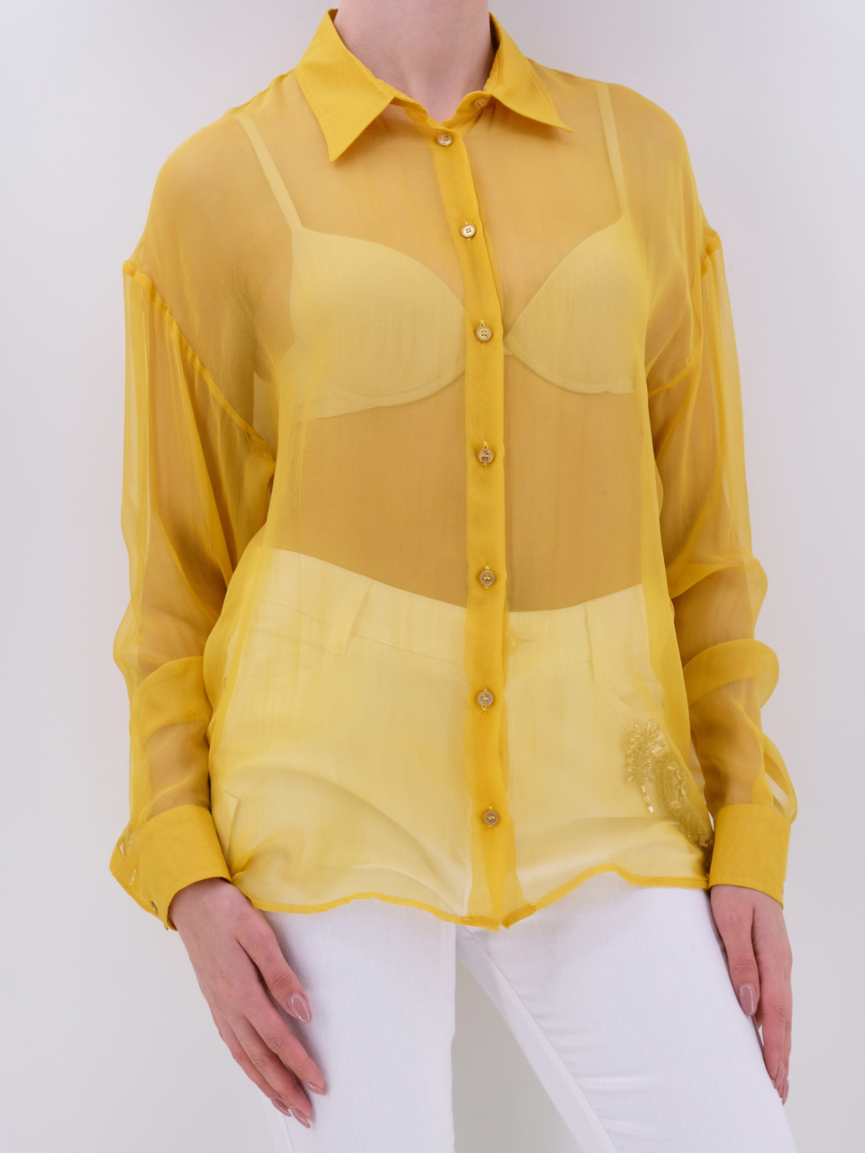ROCHAS Желтая шелковая рубашка, фото 2
